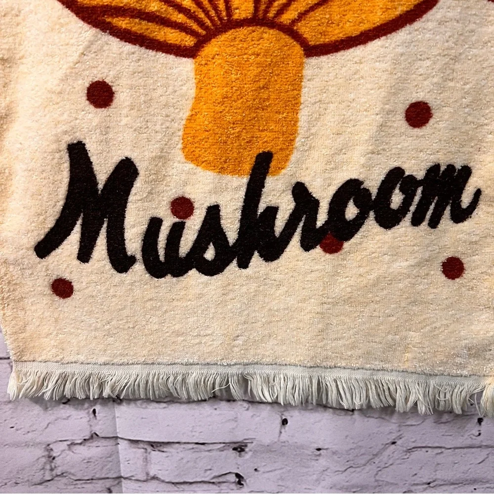 1970s Cannon Mushroom Yellow Kitchen Hand Towel Terry Fringe Vintage MCM